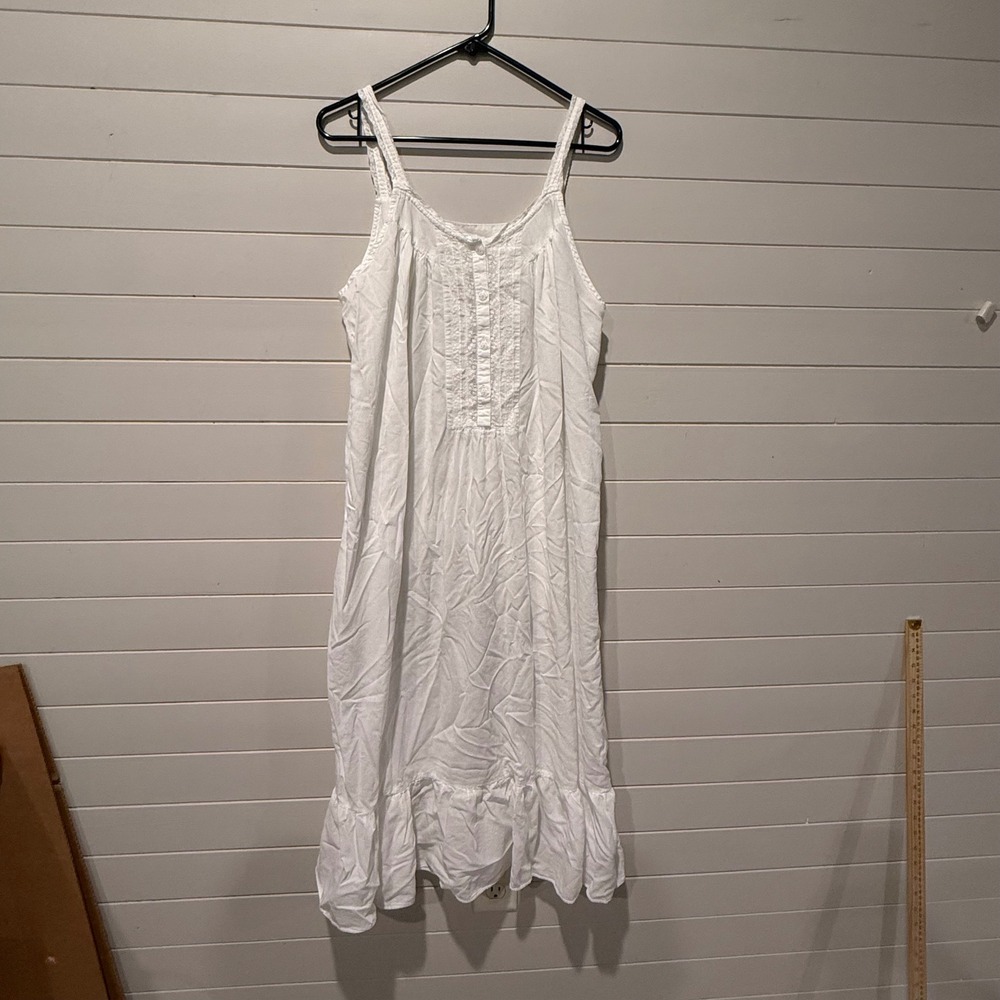 Eileen West Sleeveless Lace Ruffle Nightgown Medium White Cotton Linen Blend